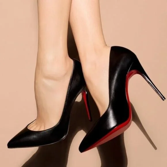 Christian Louboutin PIGALLE FOLLIES 100 Leather Heels Pumps Shoes Black